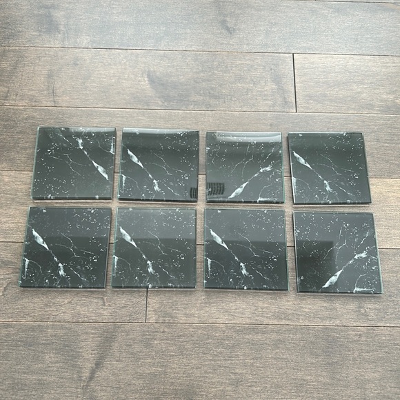 Black White Marble Square Glass Coaster Set of 8, Tableware Dining Entertaining - Picture 6 of 9